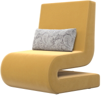 Кресло мягкое Лига Диванов Волна (микровельвет желтый/подушки велюр серый с узором) - 