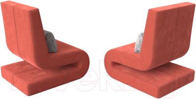 Кресло мягкое Лига Диванов Волна (микровельвет коралловый/подушки велюр серый с узором)
