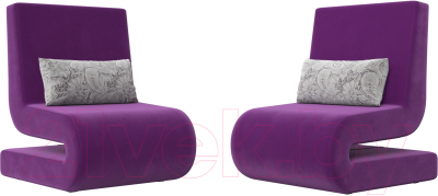 Кресло мягкое Лига Диванов Волна (микровельвет фиолетовый/подушки велюр серый с узором)