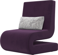 Кресло мягкое Лига Диванов Волна (велюр фиолетовый/подушки велюр серый с узором) - 