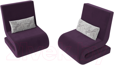 Кресло мягкое Лига Диванов Волна (велюр фиолетовый/подушки велюр серый с узором)