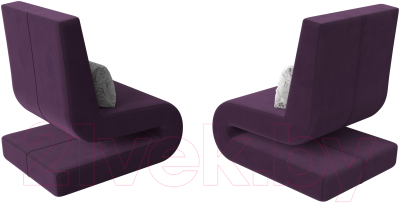 Кресло мягкое Лига Диванов Волна (велюр фиолетовый/подушки велюр серый с узором)