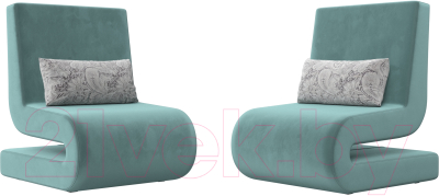 Кресло мягкое Лига Диванов Волна (велюр бирюзовый/подушки велюр серый с узором)