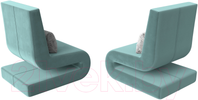 Кресло мягкое Лига Диванов Волна (велюр бирюзовый/подушки велюр серый с узором)