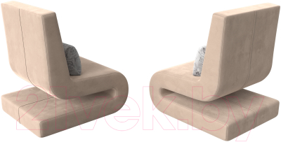 Кресло мягкое Лига Диванов Волна (велюр бежевый/подушки велюр серый с узором)