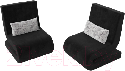 Кресло мягкое Лига Диванов Волна (велюр черный/подушки велюр серый с узором)