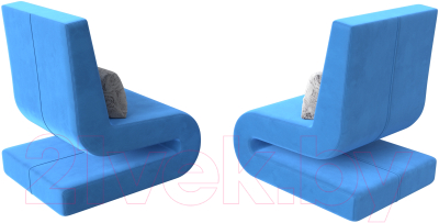 Кресло мягкое Лига Диванов Волна (велюр голубой/подушки велюр серый с узором)