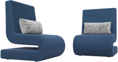 Кресло мягкое Лига Диванов Волна (рогожка Berat синий/подушки велюр серый с узором)