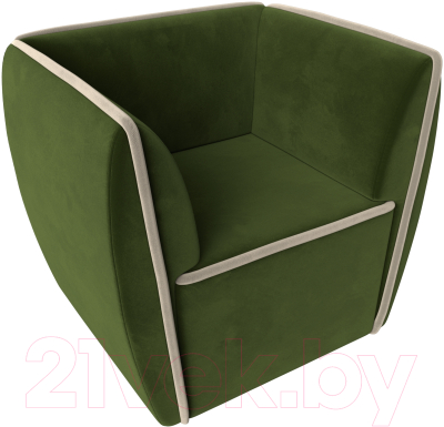 Кресло мягкое Лига Диванов Бергамо (микровельвет зеленый/кант микровельвет бежевый)