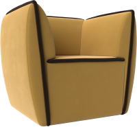 Кресло мягкое Лига Диванов Бергамо (микровельвет желтый/кант микровельвет коричневый) - 