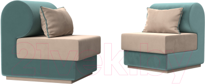 Комплект мягкой мебели Лига Диванов Кипр набор 1 (велюр бежевый/велюр бирюзовый/подушка велюр бежевый/кант бирюзовый)