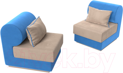 Комплект мягкой мебели Лига Диванов Кипр набор 1 (велюр бежевый/велюр голубой/подушка велюр бежевый/кант голубой)