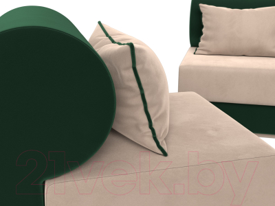 Комплект мягкой мебели Лига Диванов Кипр набор 1 (велюр бежевый/велюр зеленый/подушка велюр бежевый/кант зеленый)
