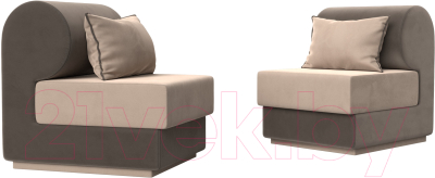 Комплект мягкой мебели Лига Диванов Кипр набор 1 (велюр бежевый/велюр коричневый/подушка велюр бежевый/кант коричневый)