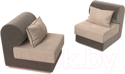 Комплект мягкой мебели Лига Диванов Кипр набор 1 (велюр бежевый/велюр коричневый/подушка велюр бежевый/кант коричневый)