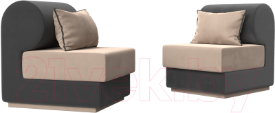 Комплект мягкой мебели Лига Диванов Кипр набор 1 (велюр бежевый/велюр серый/подушка велюр бежевый/кант серый)