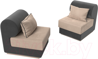 Комплект мягкой мебели Лига Диванов Кипр набор 1 (велюр бежевый/велюр серый/подушка велюр бежевый/кант серый)