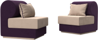 Комплект мягкой мебели Лига Диванов Кипр набор 1 (велюр бежевый/велюр фиолетовый/подушка велюр бежевый/кант фиолетовый) - 