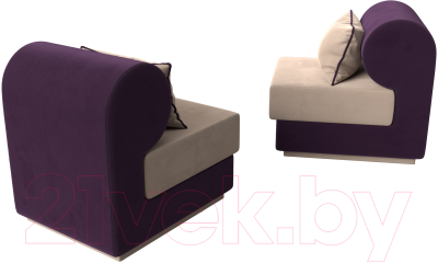 Комплект мягкой мебели Лига Диванов Кипр набор 1 (велюр бежевый/велюр фиолетовый/подушка велюр бежевый/кант фиолетовый)