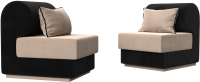 Комплект мягкой мебели Лига Диванов Кипр набор 1 (велюр бежевый/велюр черный/подушка велюр бежевый/кант черный) - 