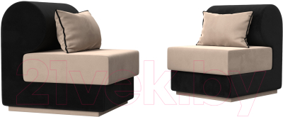Комплект мягкой мебели Лига Диванов Кипр набор 1 (велюр бежевый/велюр черный/подушка велюр бежевый/кант черный)