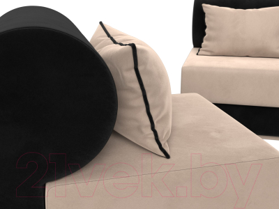 Комплект мягкой мебели Лига Диванов Кипр набор 1 (велюр бежевый/велюр черный/подушка велюр бежевый/кант черный)