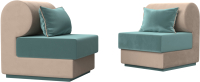 Комплект мягкой мебели Лига Диванов Кипр набор 1 (велюр бирюзовый/велюр бежевый/подушка велюр бирюзовый/кант бежевый) - 