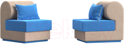 Комплект мягкой мебели Лига Диванов Кипр набор 1 (велюр голубой/велюр бежевый/подушка велюр голубой/кант бежевый)