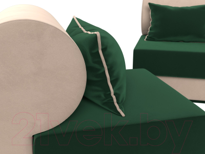 Комплект мягкой мебели Лига Диванов Кипр набор 1 (велюр зеленый/велюр бежевый/подушка велюр зеленый/кант бежевый)
