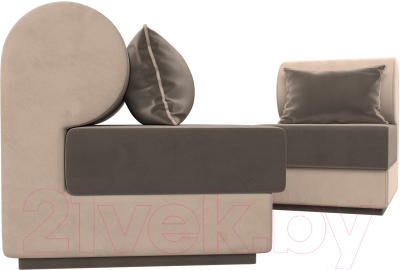 Комплект мягкой мебели Лига Диванов Кипр набор 1 (велюр коричневый/велюр бежевый/подушка велюр коричневый/кант бежевый)