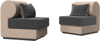 Комплект мягкой мебели Лига Диванов Кипр набор 1 (велюр серый/велюр бежевый/подушка велюр серый/кант бежевый) - 