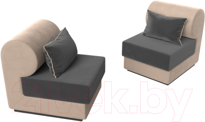 Комплект мягкой мебели Лига Диванов Кипр набор 1 (велюр серый/велюр бежевый/подушка велюр серый/кант бежевый)