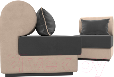 Комплект мягкой мебели Лига Диванов Кипр набор 1 (велюр серый/велюр бежевый/подушка велюр серый/кант бежевый)