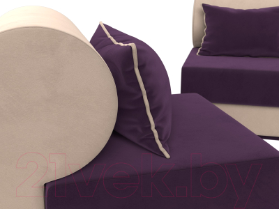 Комплект мягкой мебели Лига Диванов Кипр набор 1 (велюр фиолетовый/велюр бежевый/подушка велюр фиолетовый/кант бежевый)