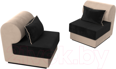 Комплект мягкой мебели Лига Диванов Кипр набор 1 (велюр черный/велюр бежевый/подушка велюр черный/кант бежевый)