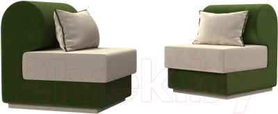 Комплект мягкой мебели Лига Диванов Кипр набор 1 (микровельвет бежевый/микровельвет зеленый/подушка микровельвет бежевый)