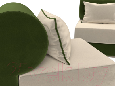 Комплект мягкой мебели Лига Диванов Кипр набор 1 (микровельвет бежевый/микровельвет зеленый/подушка микровельвет бежевый)