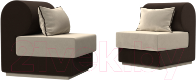 Комплект мягкой мебели Лига Диванов Кипр набор 1 (микровельвет бежевый/микровельвет коричневый/подушка микровельвет бежевый)
