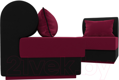 Комплект мягкой мебели Лига Диванов Кипр набор 1 (микровельвет бордовый/микровельвет черный/подушка микровельвет бордовый)