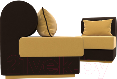 Комплект мягкой мебели Лига Диванов Кипр набор 1 (микровельвет желтый/микровельвет коричневый/подушка микровельвет желтый)