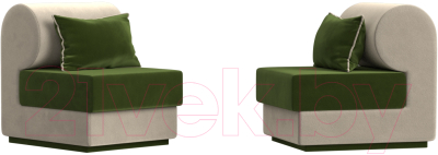 Комплект мягкой мебели Лига Диванов Кипр набор 1 (микровельвет зеленый/микровельвет бежевый/подушка микровельвет зеленый)
