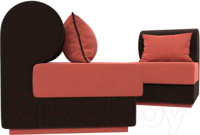 Комплект мягкой мебели Лига Диванов Кипр набор 1 (микровельвет коралловый/микровельвет коричневый/подушка микровельвет коралловый/коричневый)