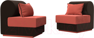 Комплект мягкой мебели Лига Диванов Кипр набор 1 (микровельвет коралловый/микровельвет коричневый/подушка микровельвет коралловый/коричневый)