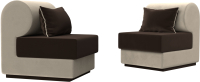 Комплект мягкой мебели Лига Диванов Кипр набор 1 (микровельвет коричневый/микровельвет бежевый/подушка микровельвет коричневый) - 