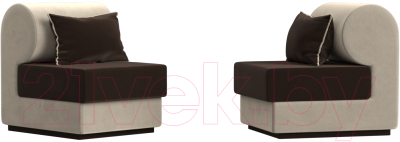 Комплект мягкой мебели Лига Диванов Кипр набор 1 (микровельвет коричневый/микровельвет бежевый/подушка микровельвет коричневый)