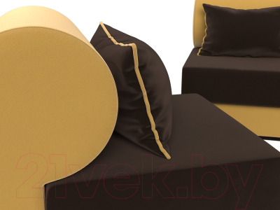 Комплект мягкой мебели Лига Диванов Кипр набор 1 (микровельвет коричневый/микровельвет желтый/подушка микровельвет коричневый)