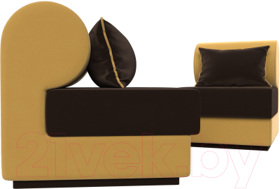 Комплект мягкой мебели Лига Диванов Кипр набор 1 (микровельвет коричневый/микровельвет желтый/подушка микровельвет коричневый)
