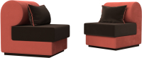 Комплект мягкой мебели Лига Диванов Кипр набор 1 (микровельвет коричневый/микровельвет коралловый/подушка микровельвет коричневый) - 