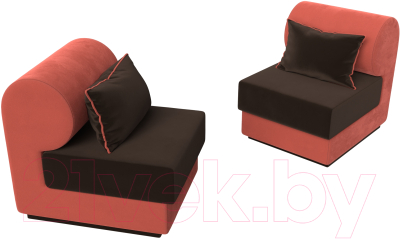 Комплект мягкой мебели Лига Диванов Кипр набор 1 (микровельвет коричневый/микровельвет коралловый/подушка микровельвет коричневый)