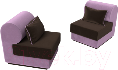 Комплект мягкой мебели Лига Диванов Кипр набор 1 (микровельвет коричневый/микровельвет сиреневый/подушка микровельвет коричневый)